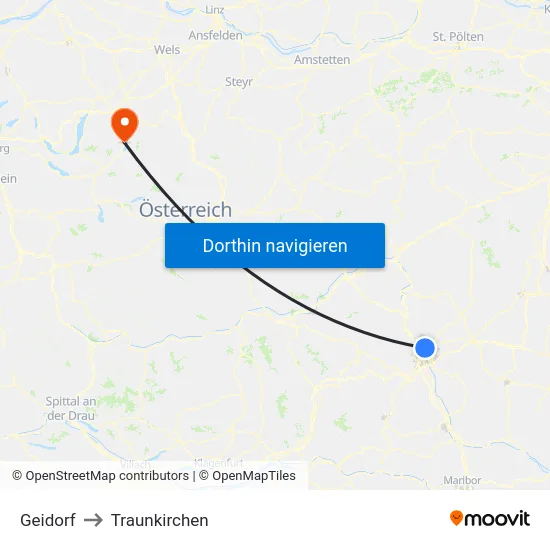 Geidorf to Traunkirchen map