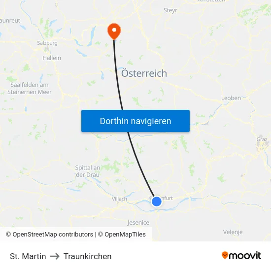 St. Martin to Traunkirchen map