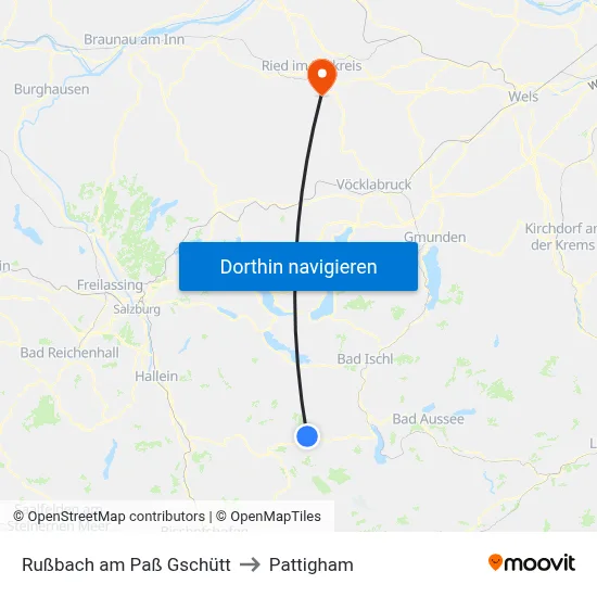 Rußbach am Paß Gschütt to Pattigham map