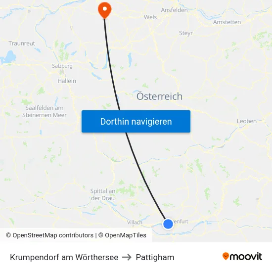 Krumpendorf am Wörthersee to Pattigham map