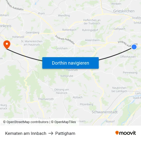Kematen am Innbach to Pattigham map