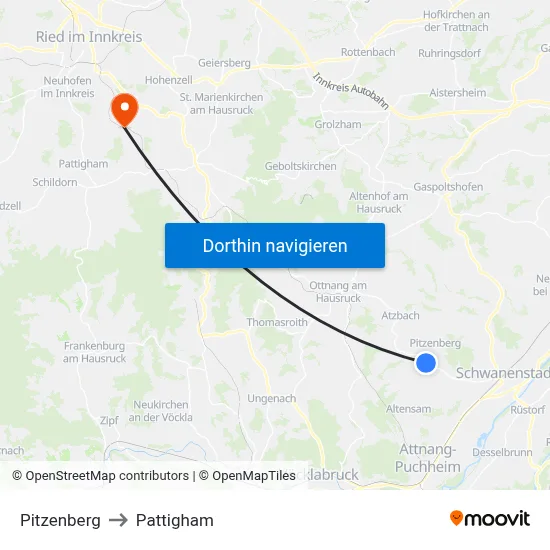 Pitzenberg to Pattigham map