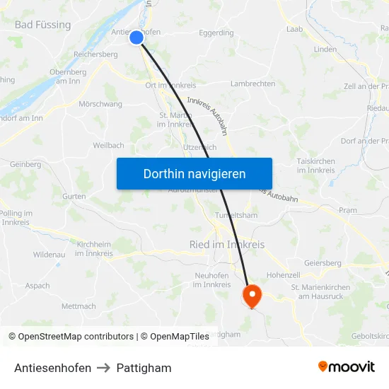 Antiesenhofen to Pattigham map