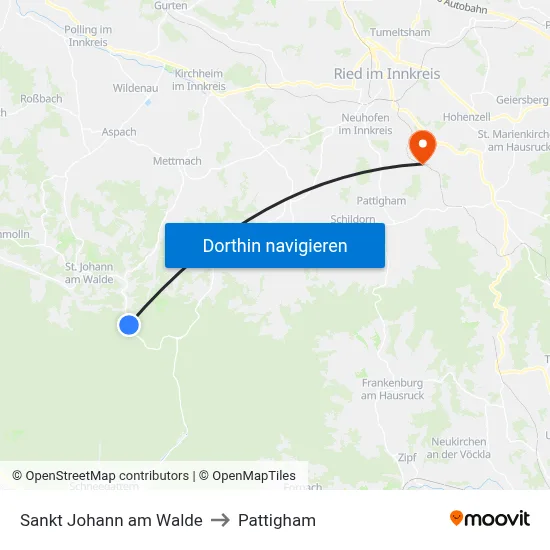 Sankt Johann am Walde to Pattigham map