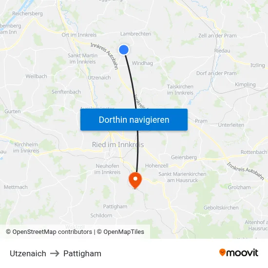 Utzenaich to Pattigham map