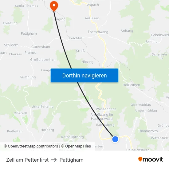 Zell am Pettenfirst to Pattigham map