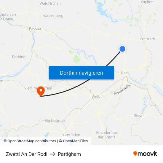 Zwettl An Der Rodl to Pattigham map