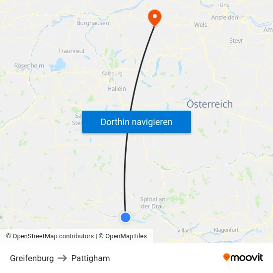 Greifenburg to Pattigham map