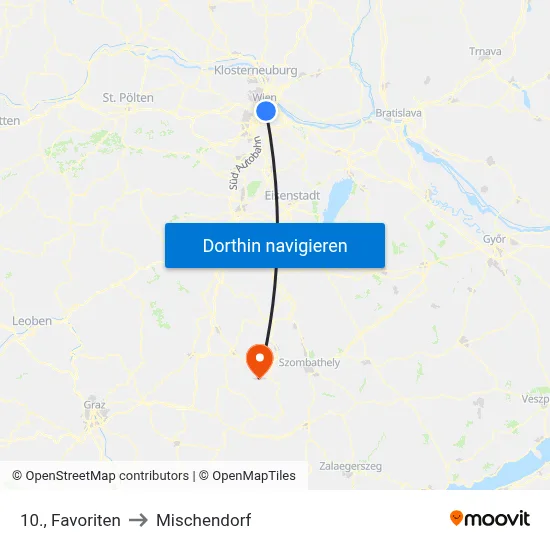 10., Favoriten to Mischendorf map