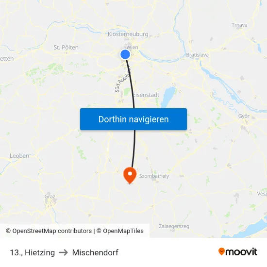 13., Hietzing to Mischendorf map