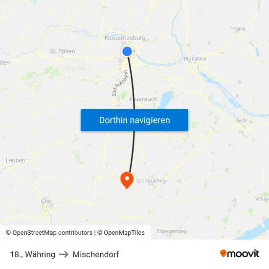 18., Währing to Mischendorf map