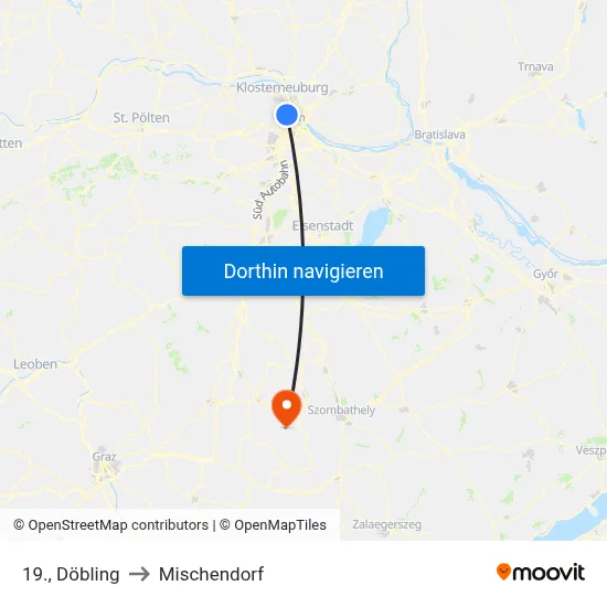 19., Döbling to Mischendorf map