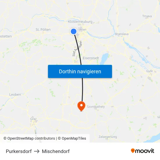 Purkersdorf to Mischendorf map
