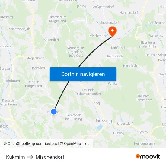 Kukmirn to Mischendorf map
