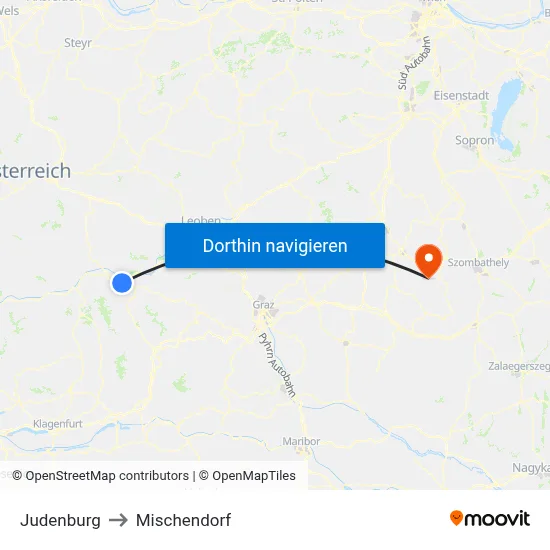 Judenburg to Mischendorf map