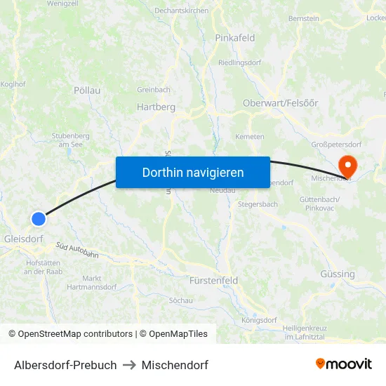 Albersdorf-Prebuch to Mischendorf map