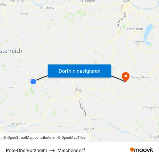 Pöls-Oberkurzheim to Mischendorf map