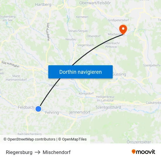 Riegersburg to Mischendorf map