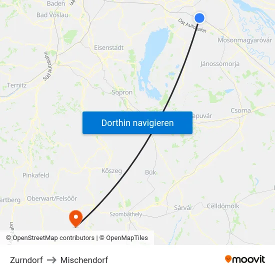 Zurndorf to Mischendorf map