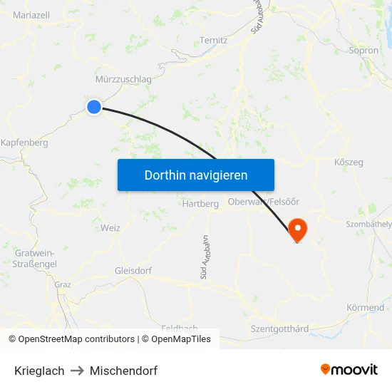 Krieglach to Mischendorf map