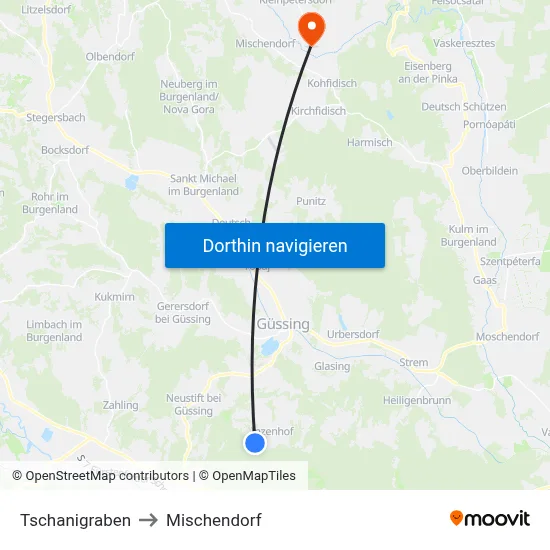 Tschanigraben to Mischendorf map