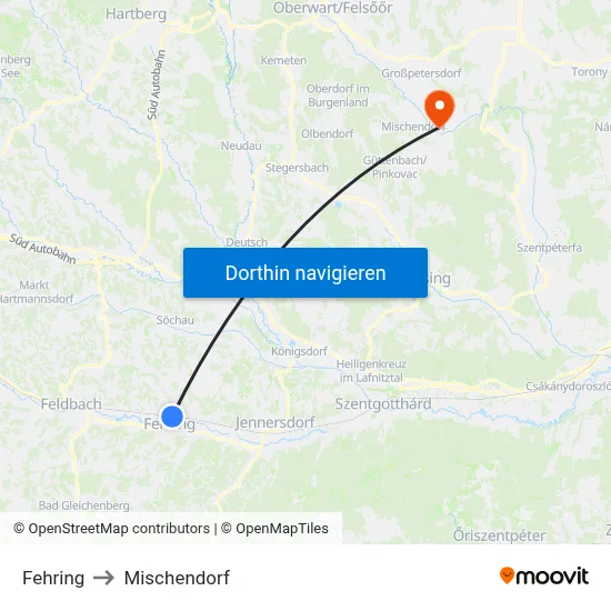 Fehring to Mischendorf map
