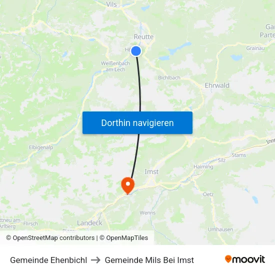 Gemeinde Ehenbichl to Gemeinde Mils Bei Imst map