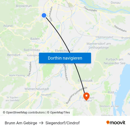 Brunn Am Gebirge to Siegendorf/Cindrof map