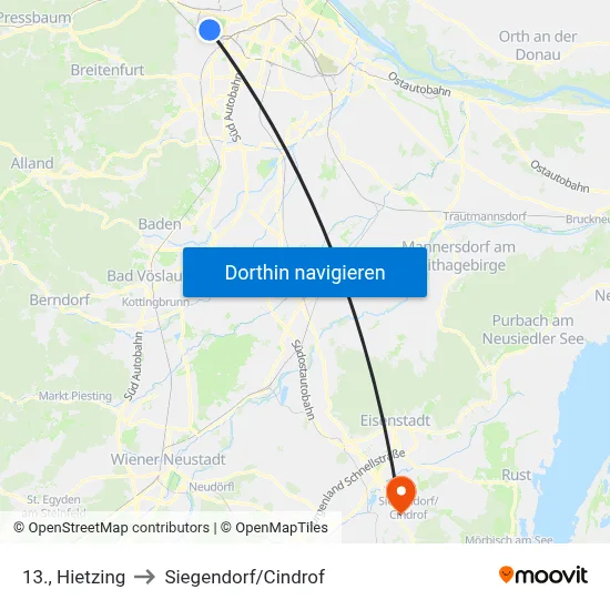 13., Hietzing to Siegendorf/Cindrof map