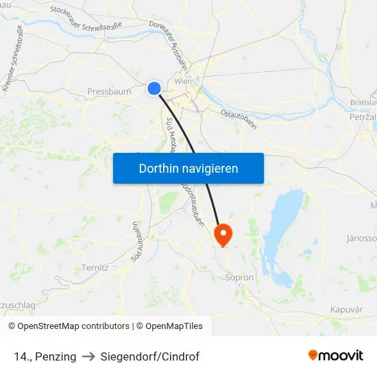 14., Penzing to Siegendorf/Cindrof map