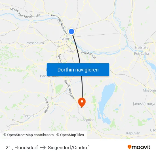 21., Floridsdorf to Siegendorf/Cindrof map