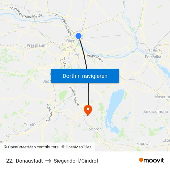 22., Donaustadt to Siegendorf/Cindrof map