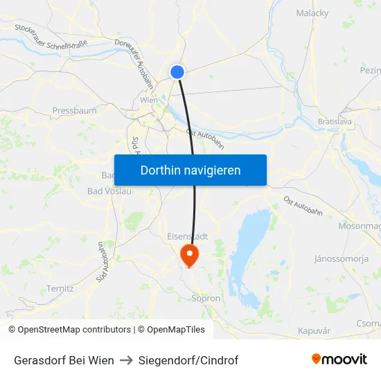 Gerasdorf Bei Wien to Siegendorf/Cindrof map