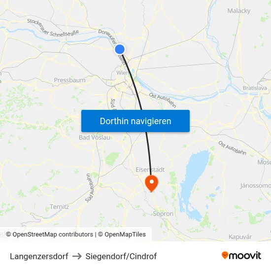 Langenzersdorf to Siegendorf/Cindrof map
