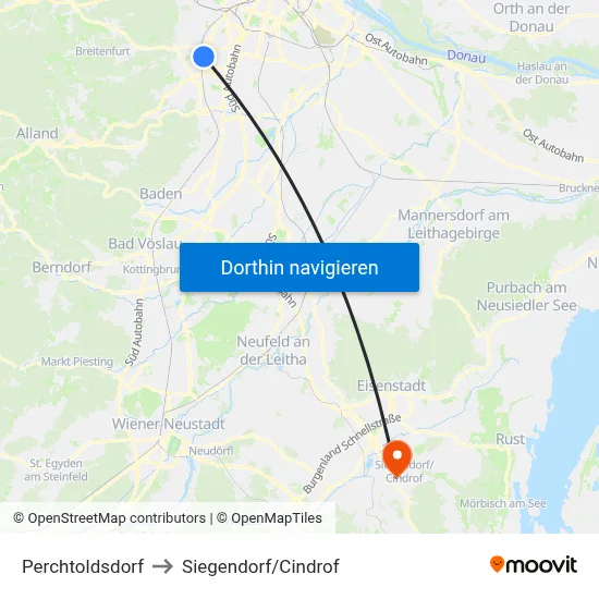 Perchtoldsdorf to Siegendorf/Cindrof map