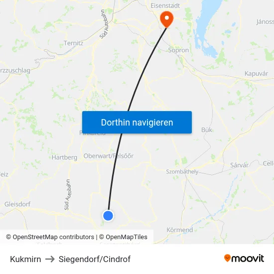 Kukmirn to Siegendorf/Cindrof map