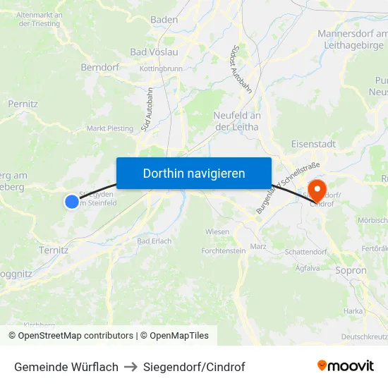 Gemeinde Würflach to Siegendorf/Cindrof map
