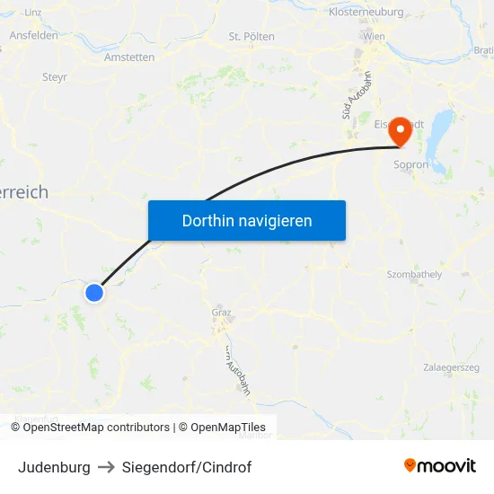 Judenburg to Siegendorf/Cindrof map
