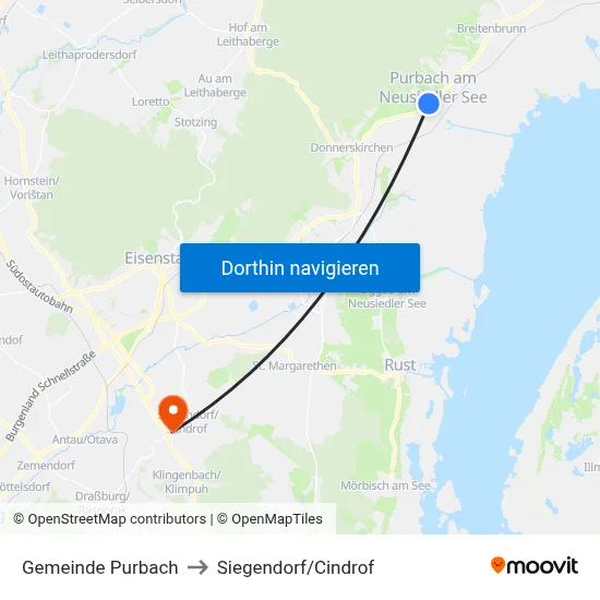 Gemeinde Purbach to Siegendorf/Cindrof map