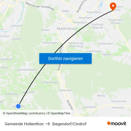 Gemeinde Hollenthon to Siegendorf/Cindrof map
