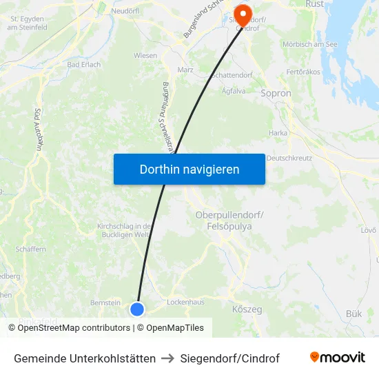 Gemeinde Unterkohlstätten to Siegendorf/Cindrof map