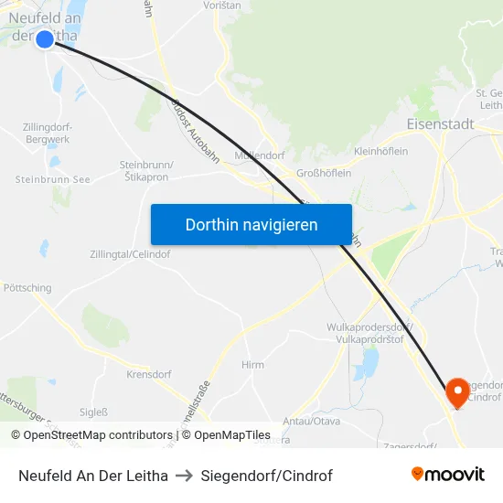 Neufeld An Der Leitha to Siegendorf/Cindrof map