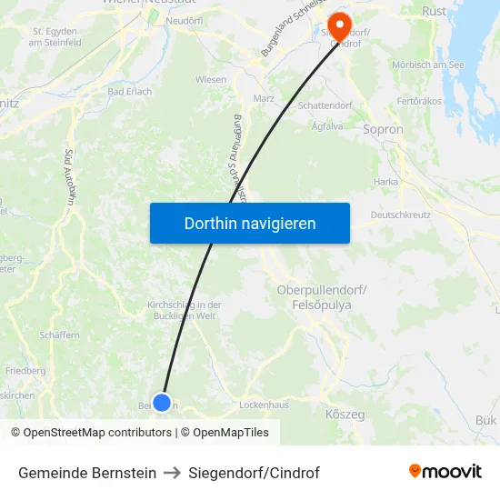 Gemeinde Bernstein to Siegendorf/Cindrof map