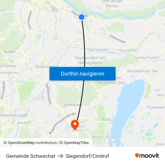 Gemeinde Schwechat to Siegendorf/Cindrof map