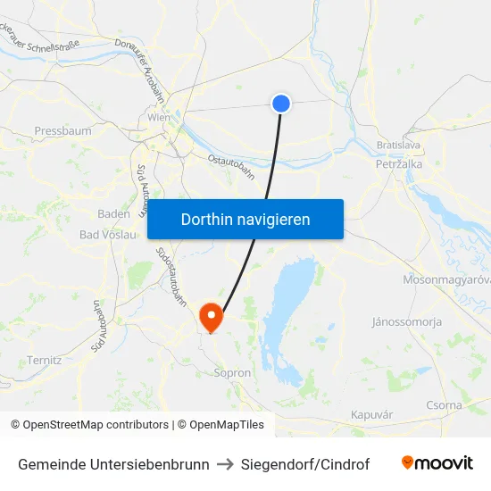 Gemeinde Untersiebenbrunn to Siegendorf/Cindrof map