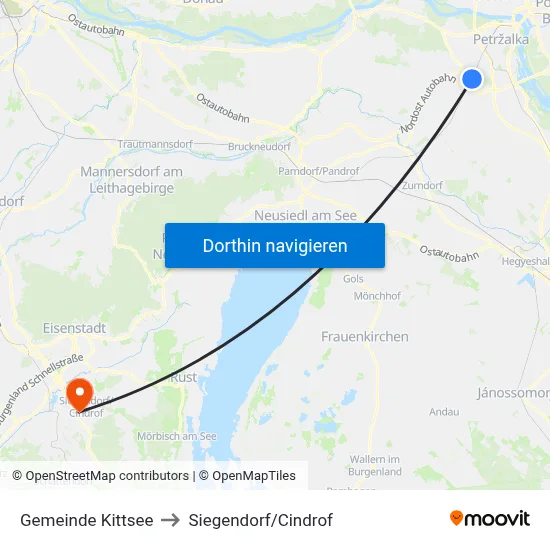 Gemeinde Kittsee to Siegendorf/Cindrof map