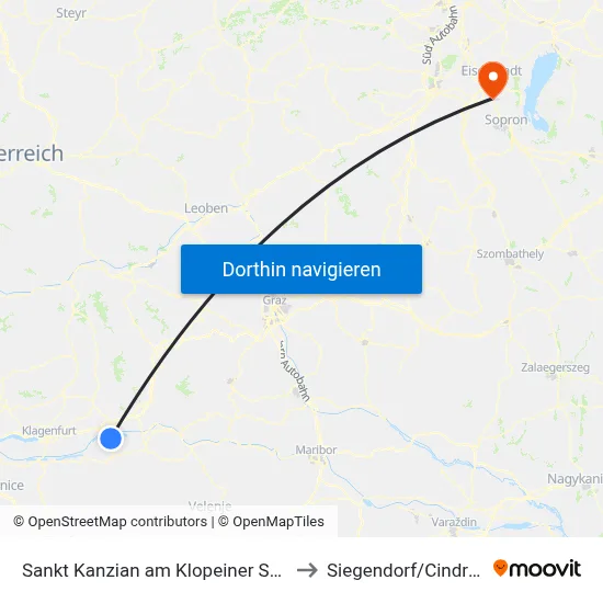 Sankt Kanzian am Klopeiner See to Siegendorf/Cindrof map