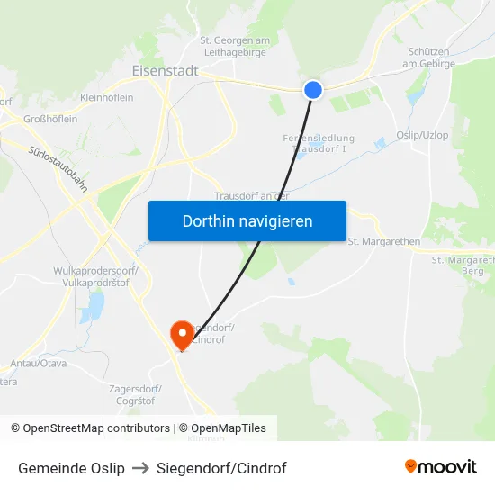 Gemeinde Oslip to Siegendorf/Cindrof map