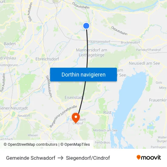 Gemeinde Schwadorf to Siegendorf/Cindrof map