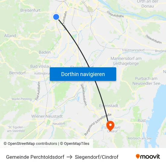Gemeinde Perchtoldsdorf to Siegendorf/Cindrof map